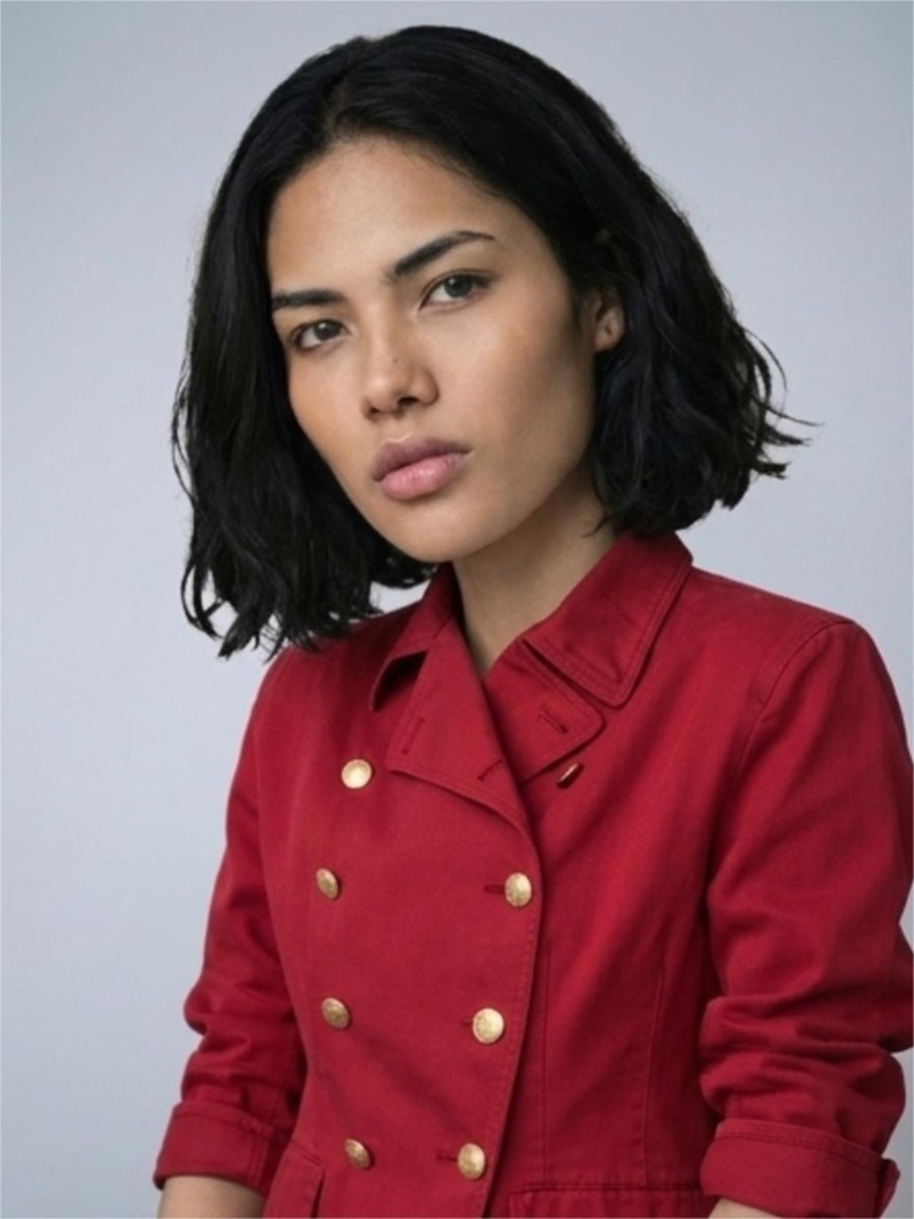 J. McLaughlin Red Double-Breasted Pea Coat with Gold Buttons